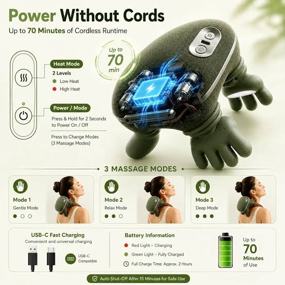 Neck Massager,Japanese style Neck and Back Massager, Deep Tissue with Heating and Traction Function, Real Hands Massage for Necks, Back, Shoulder